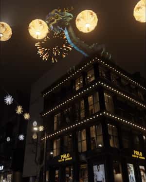 Dragon Atop Polo Ralph Lauren Store in a fake-out-of-home ad of Marie Claire