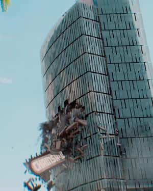 Chainsaw Breaks Through Reforma 342 in a fake-out-of-home ad of Sony Pictures 