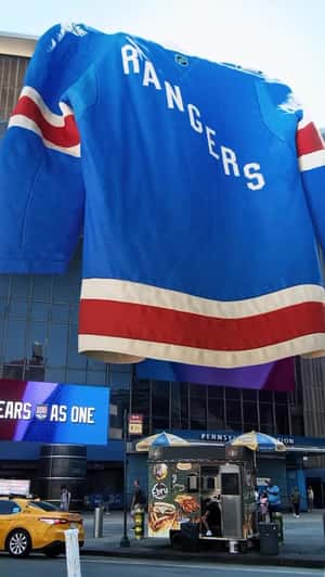 Giant Jersey on Madison Square Garden in a fake-out-of-home ad of New York Rangers 