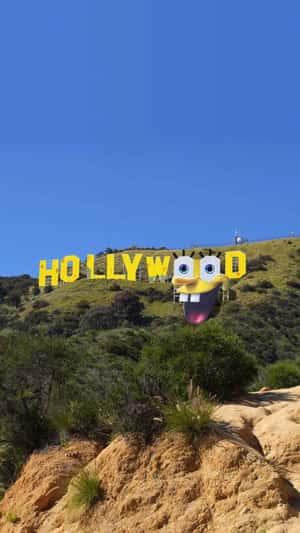 Yellow Hollywood Sign im a fake-out-of-home of The SpongeBob Movie