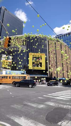 Tennis Balls from Building in a fake-out-of-home ad of Madison Square Garden 