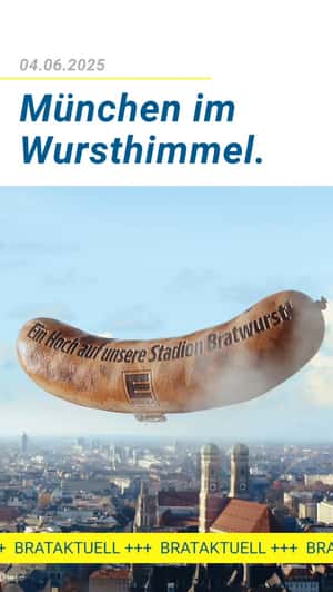 Giant Floating Bratwurst in the News in a fake-out-of-home ad of Edeka