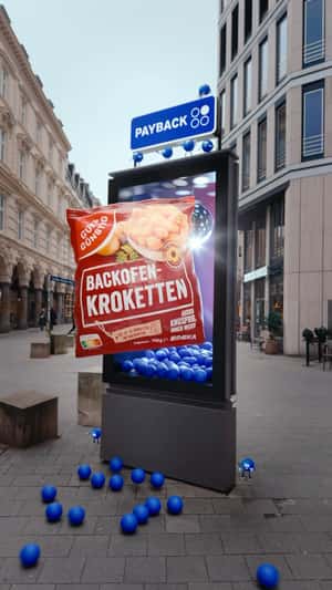 Giant Pack Emerge from Digital Kiosk in a fake-out-of-home ad of Edeka