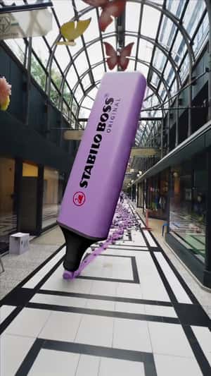 Giant Purple Highlighter Glides at The Exchange in a fake-out-of-home ad of Stabilo