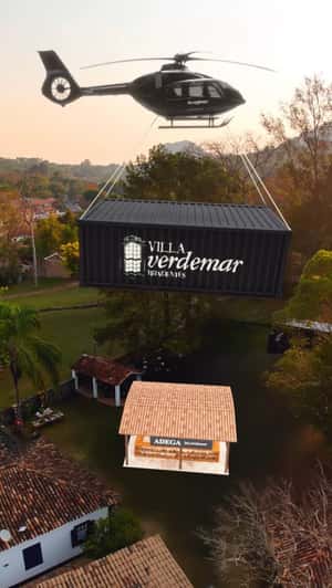 Giant Box Airlifted Over Tiradentes in a fake-out-of-home ad of Verdemar