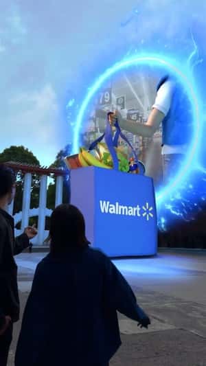 Giant Shopping Bag Delivered From Portal in a fake-out-of-home ad of Walmart 