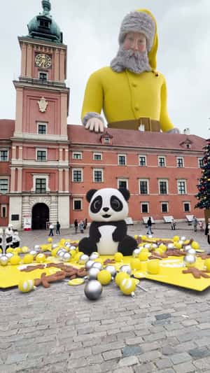 Giant Christmas Gift with Panda in a fake-out-of-home of Andersen