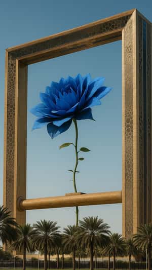 Giant Flower Blooms at Dubai Frame in a fake-out-of-home ad of Nelson Letizio 