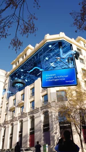 Building Facade Futuristic Display in a fake-out-of-home ad of Openbank
