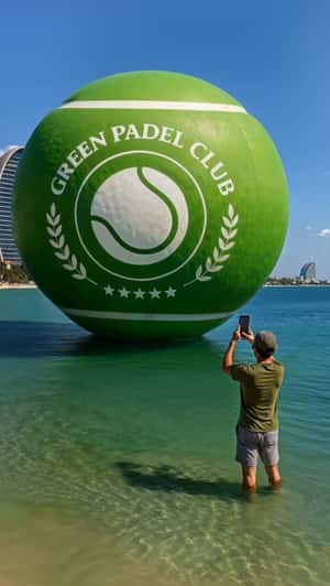 Massive Ball at Akti Olympion Beach in a fake-out-of-home ad of Green Padel Club