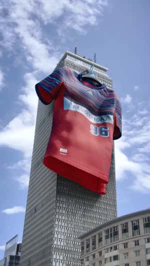 Giant Jersey at Prudential Tower in a fake-out-of-home ad of New England Revolution