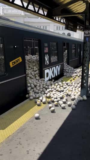 DKNY Train Baseball Avalanche in a fake-out-of-home ad of New York Yankees