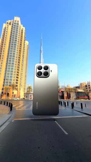 Giant Phone Assembly in Dubai Street in a fake-out-of-home ad of Xiaomi