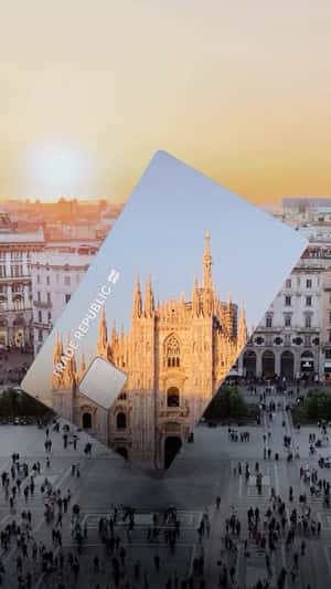 Giant Card in Plaza del Duomo in a fake-out-of-home ad of Trade Republic 