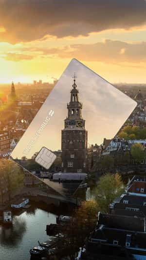 Giant "Mirror Card" in Amsterdam in a fake-out-of-home ad of Trade Republic 