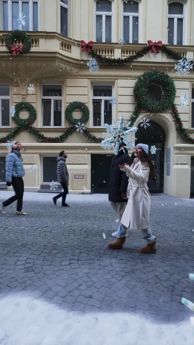 Magical Snowflakes on Salzburg Street in a fake-out-of-home ad of DM