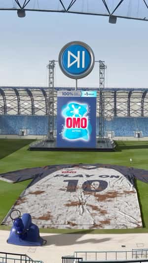 Detergent Powder Cleans Stained Giant Jersey in a fake-out-of-home ad of OMO
