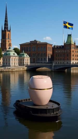 Giant Jar Floats in Riddarfjärden Bay in a fake-out-of-home ad of Oriflame