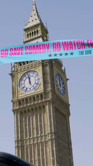 "Naked Guy" Banner Flies Over Big Ben in a fake-out-of-home ad of Paramount