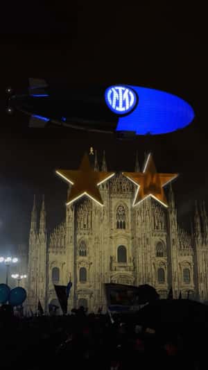 Airship with Two Golden Stars in fake-out-of-home ad of Inter
