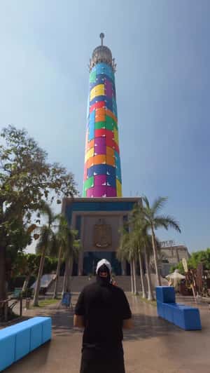 Tetris on Cairo Tower in a fake-out-of-home ad of Red Bull