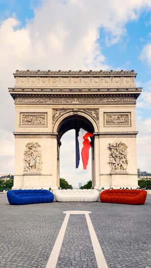Bubble Sofas at Arc de Triomphe in a fake-out-of-home ad of Roche Bobois
