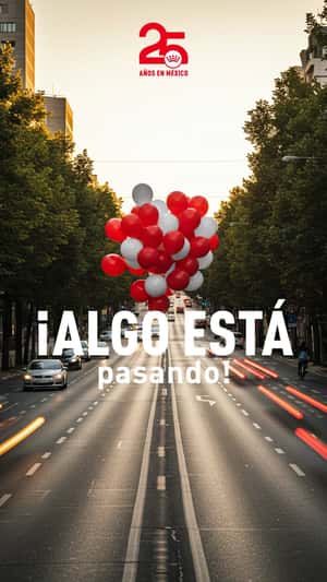 Red and White Balloons Float over City in a fake-out-of-home ad of Royal Canin