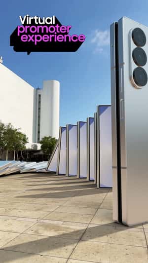 Giant Phones as Dominoes in a fake-out-of-home ad of Samsung