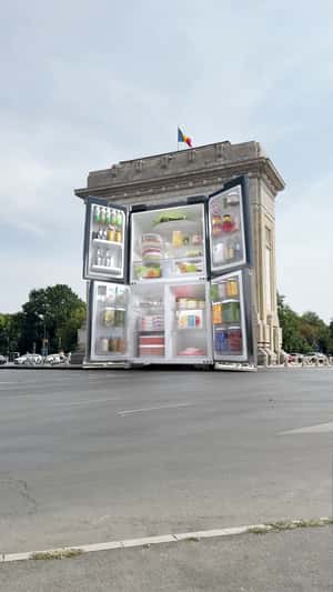 Arcul de Triumf Transforms into Giant Fridge in a fake-out-of-home ad of Samsung