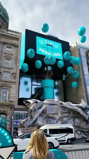 Giant Coffee Maker Installation on Facade in a fake-out-of-home ad of Barista Bar 