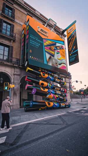 Markers Spill from Giant Box on Plaza Mayor Façade in a fake-out-of-home ad of BIC