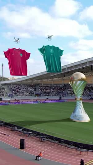 Drones Airlift Giant Jerseysin a fake-out-of-home ad of CAF Women's Football