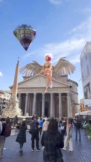 Giant Angel on the Pantheon in a fake-out-of-home of Digital Fashion Week