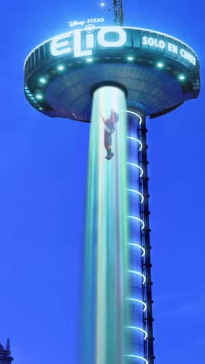 "Elio" Beamed Up by Spaceship on Moncloa Tower in a fake-out-of-home ad of Disney