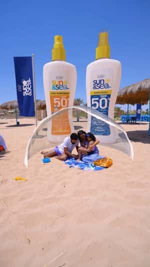 Sun Screen Bubble Protects Family in a fake-out-of-home ad of Eva Sun & Sea