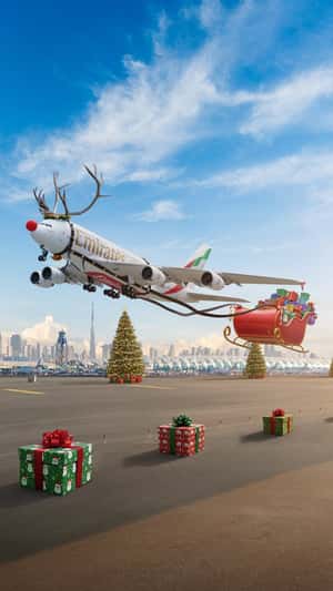 Reindeer Airplane Takes Off in a fake-out-of-home ad of Emirates