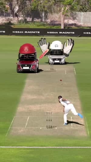 Cars Play Cricket on a Field in a fake-out-of-home ad of Nissan