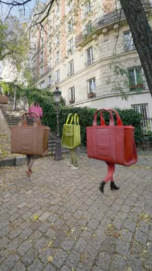Colorful Tote Bags Walking in fake-out-of-home ad of Marc Jacobs