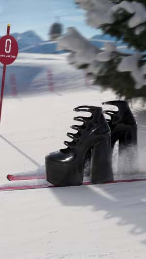 Black Boots in Skiing in fake-out-of-home ad of Marc Jacobs