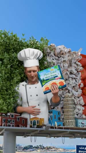 Billboard Covered in Pizza Ingredients in a fake-out-of-home ad of Plein Soleil 