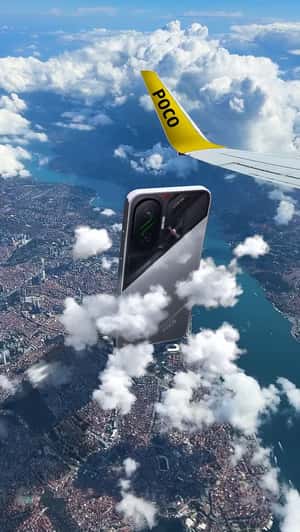 Giant Smartphone Installation Seen from the Sky in a fake-out-of-home ad of POCO