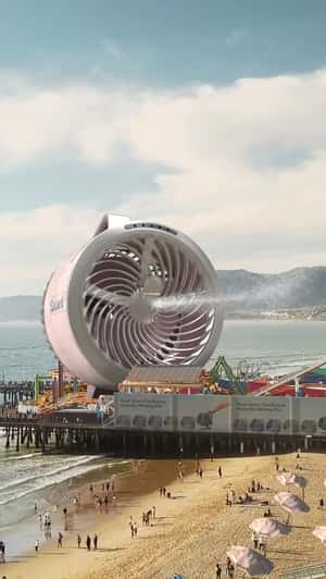 Giant Fan Cools Santa Monica Pier in a fake-out-of-home ad of Shark Home