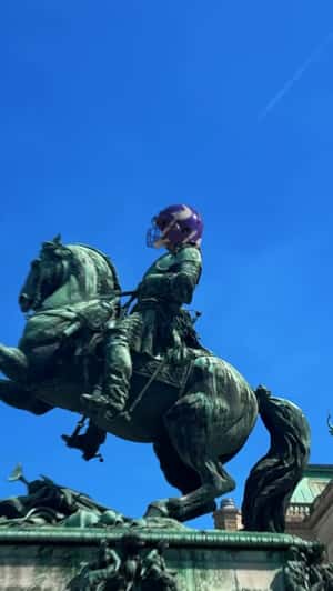Horse Statue in Football Helmet in a fake-out-of-home ad of Vienna Vikings 