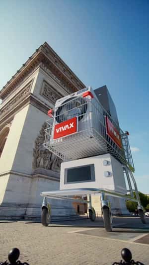 Giant Appliances Roll Past Arc de Triomphe in a fake-out-of-home ad of Vivax 
