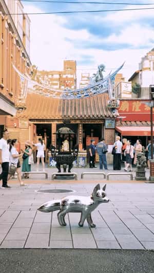 Silver Fox Journey to Bellavita Store in a fake-out-of-home ad of Maison Kitsuné 