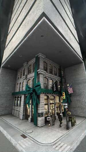 Miniature Gift Building at Flatiron in a fake-out-of-home ad of Aritzia 