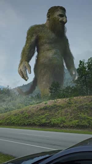 Giant Trolls Walk Along Highway in a fake-out-of-home ad of Netflix