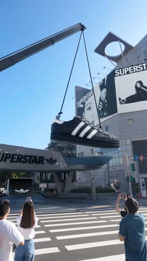 Giant Shoe Skateboards Through City in a fake-out-of-home ad of Adidas