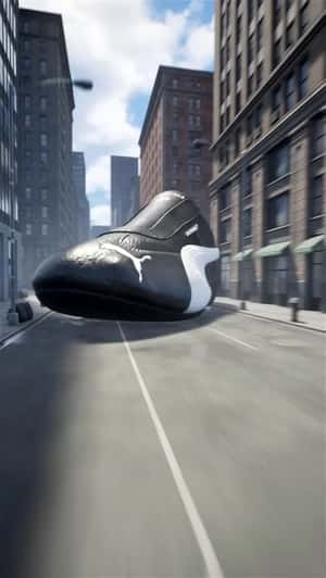 Giant Puma Sneaker Glides Through City in a fake-out-of-home ad of Balenciaga 