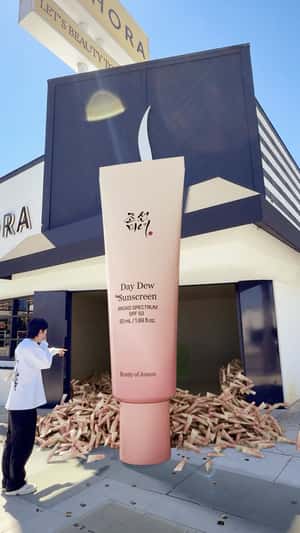 Giant Cowboy Hat Reveals Sunscreen in a fake-out-of-home ad of Beauty of Joseon 